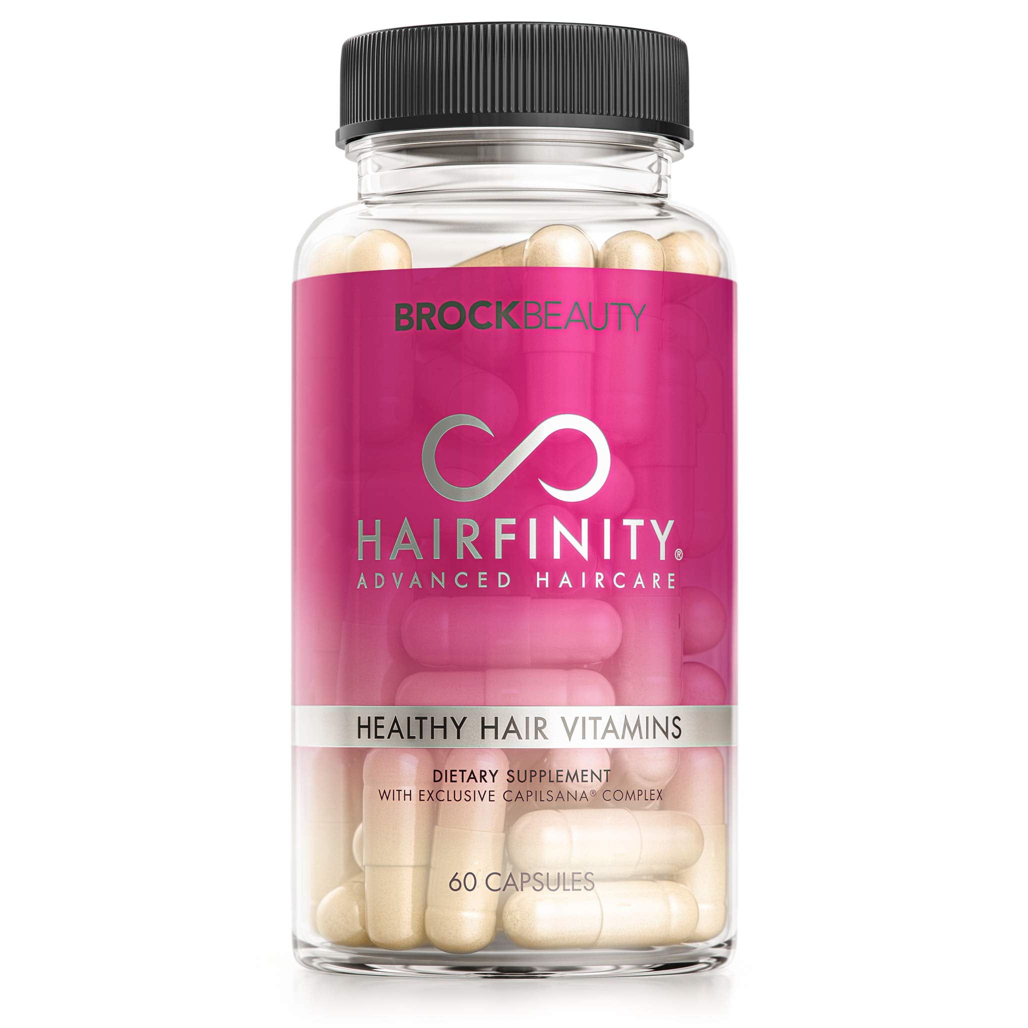 Hairfinity frente del empaque mostrando el diseño y beneficio vegano