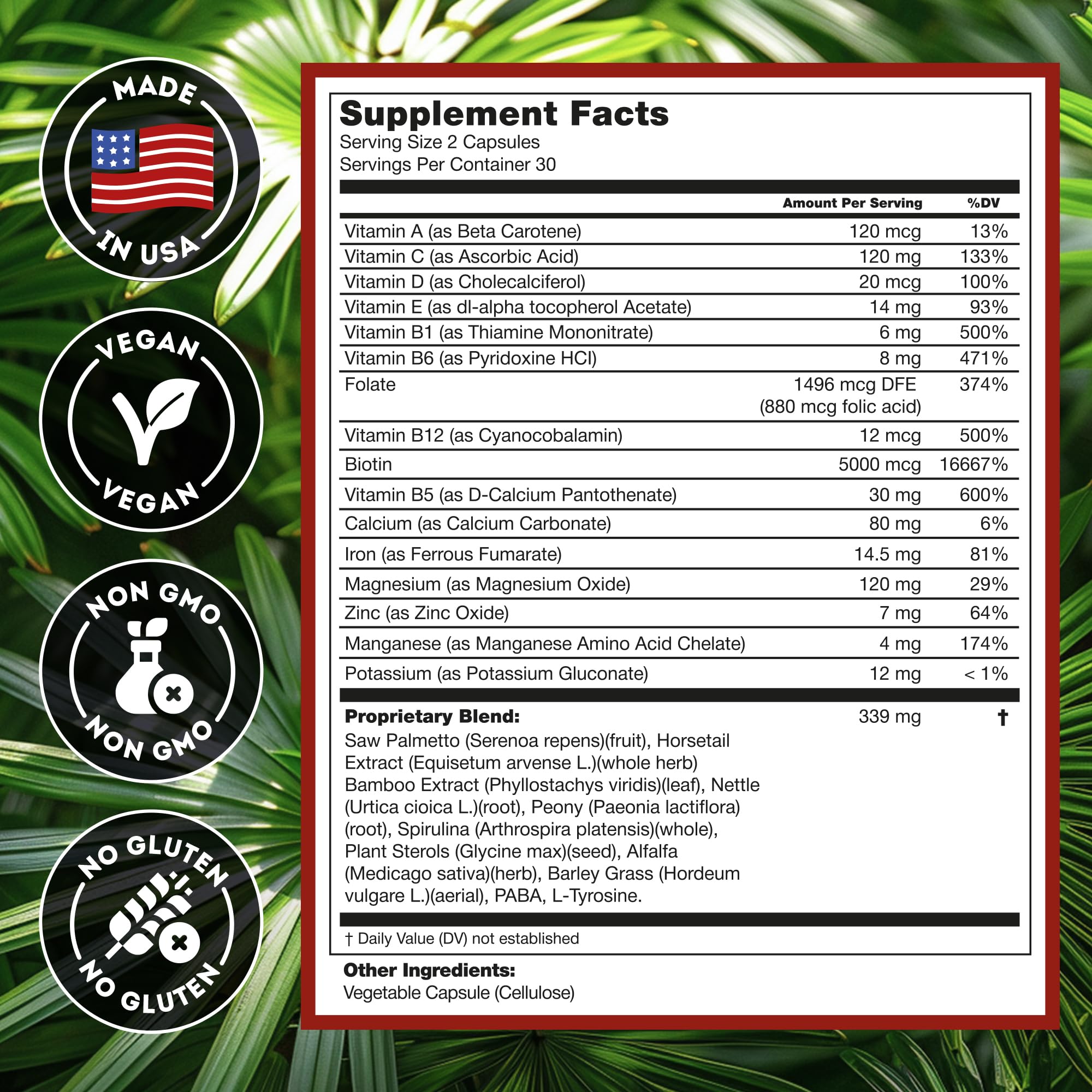 Hairo Nutrition ingredientes naturales apilados para enfatizar origen botánico