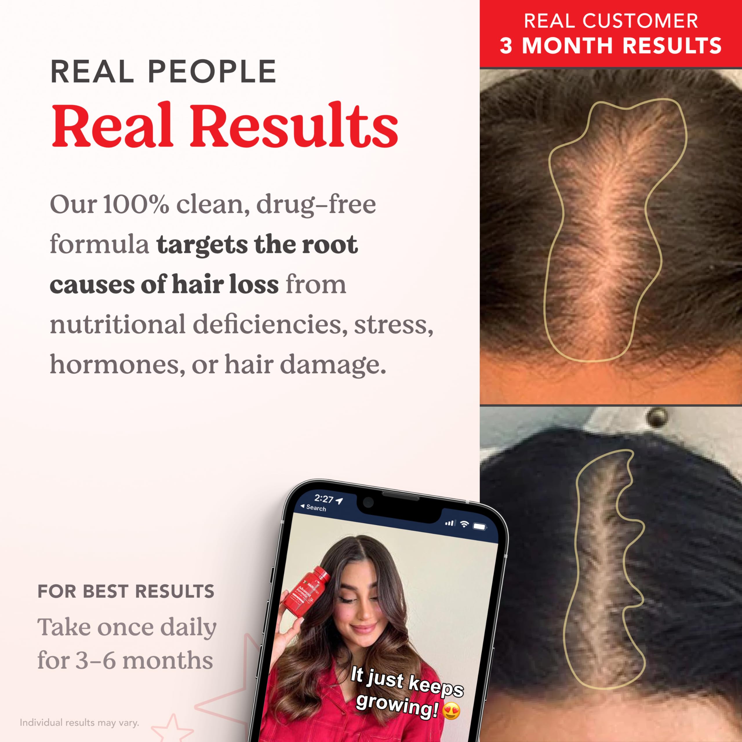 HAIRtamin suplemento en uso por hombre y mujer para rutina diaria sencilla