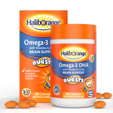 Haliborange primer plano de cápsula masticable, textura atractiva y apetecible