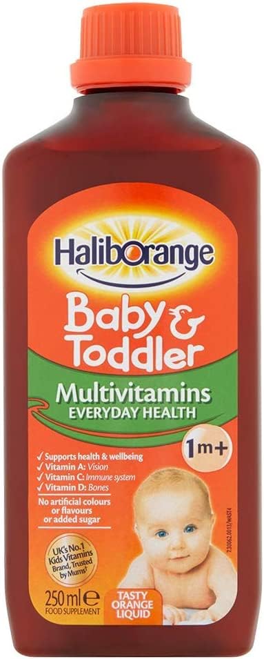 Haliborange textura líquida en cucharita para administración fácil y sabor naranja