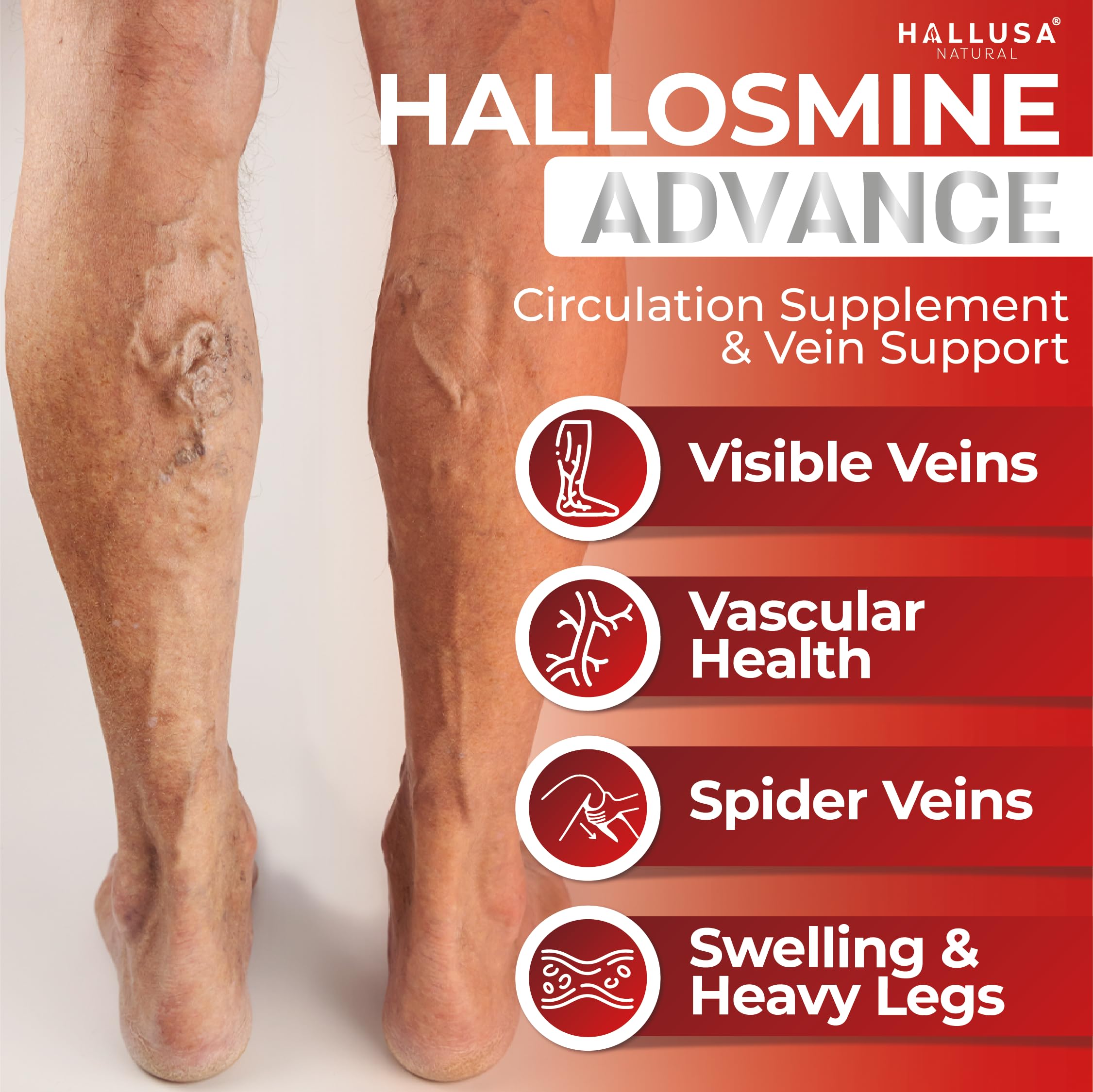 Aplicación de crema Hallosmine en pierna mostrando masaje y sensación refrescante