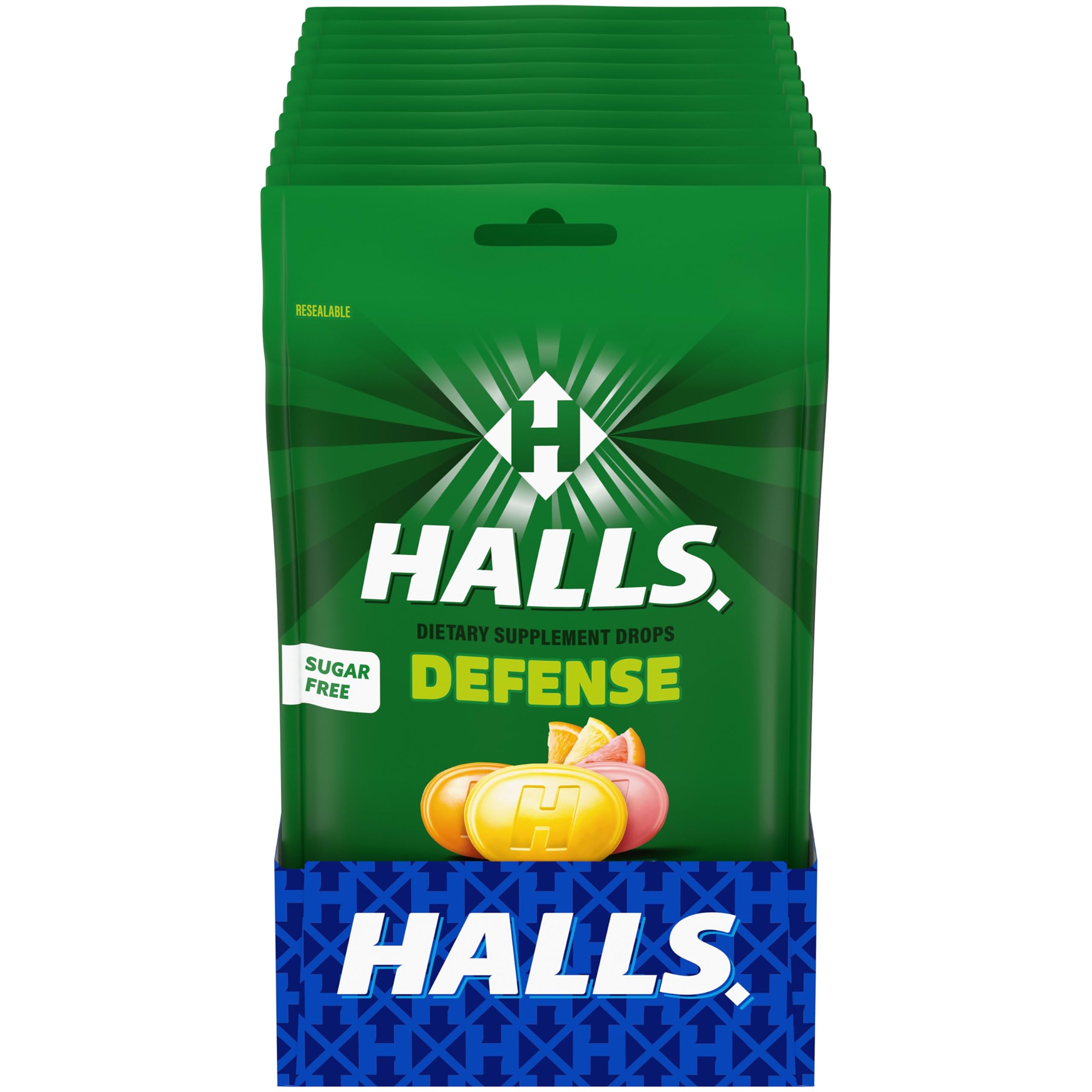 HALLS paquete frontal cítrico con sello resellable, conveniente para llevar