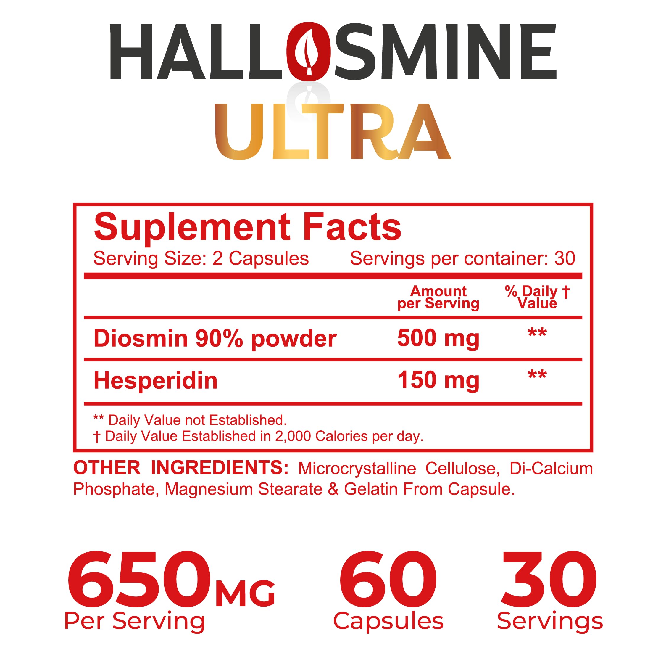 Etiqueta nutricional del producto Hallusa Natural mostrando dosis e ingredientes