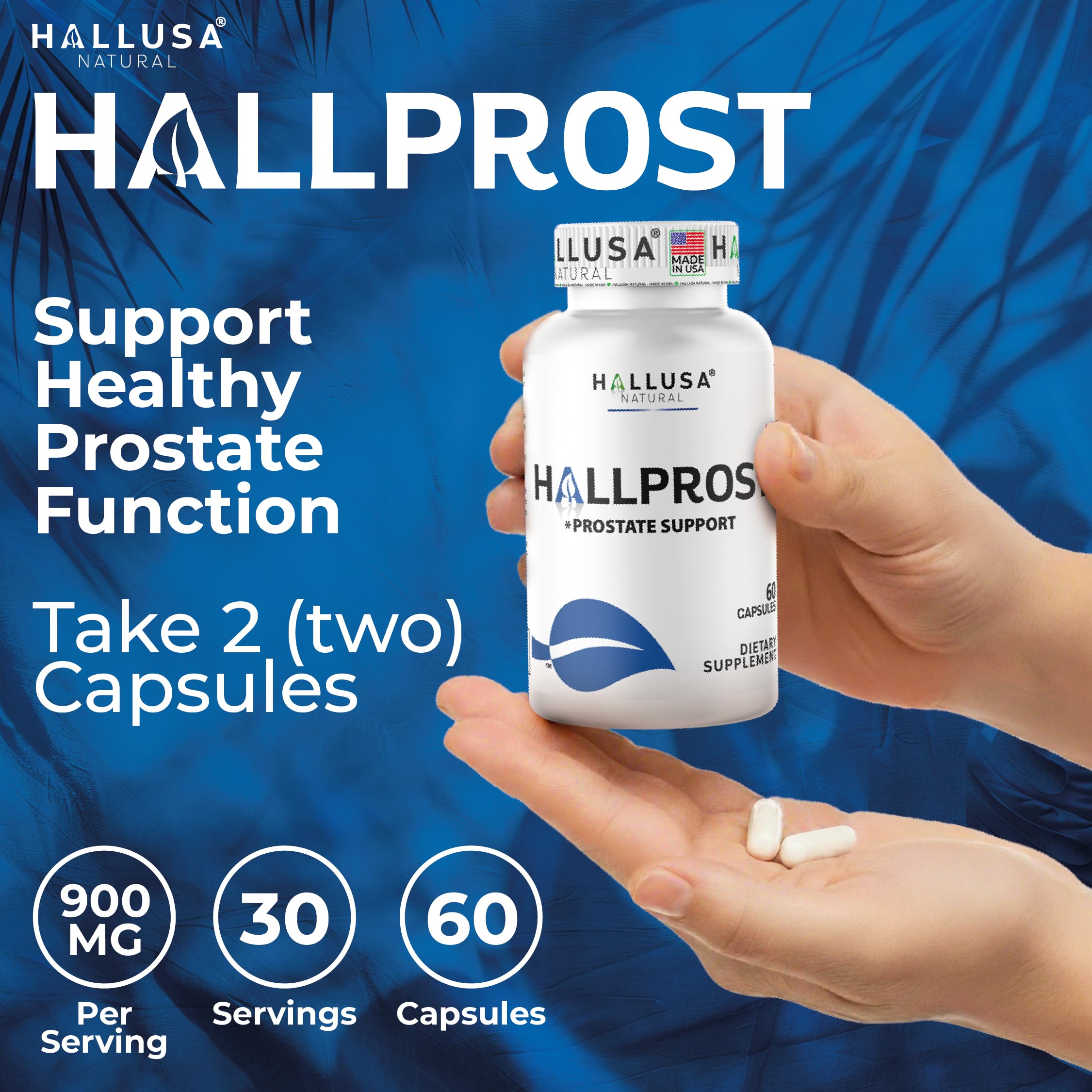 Hallusa Natural frasco Hallprost junto a regla que muestra tamaño real