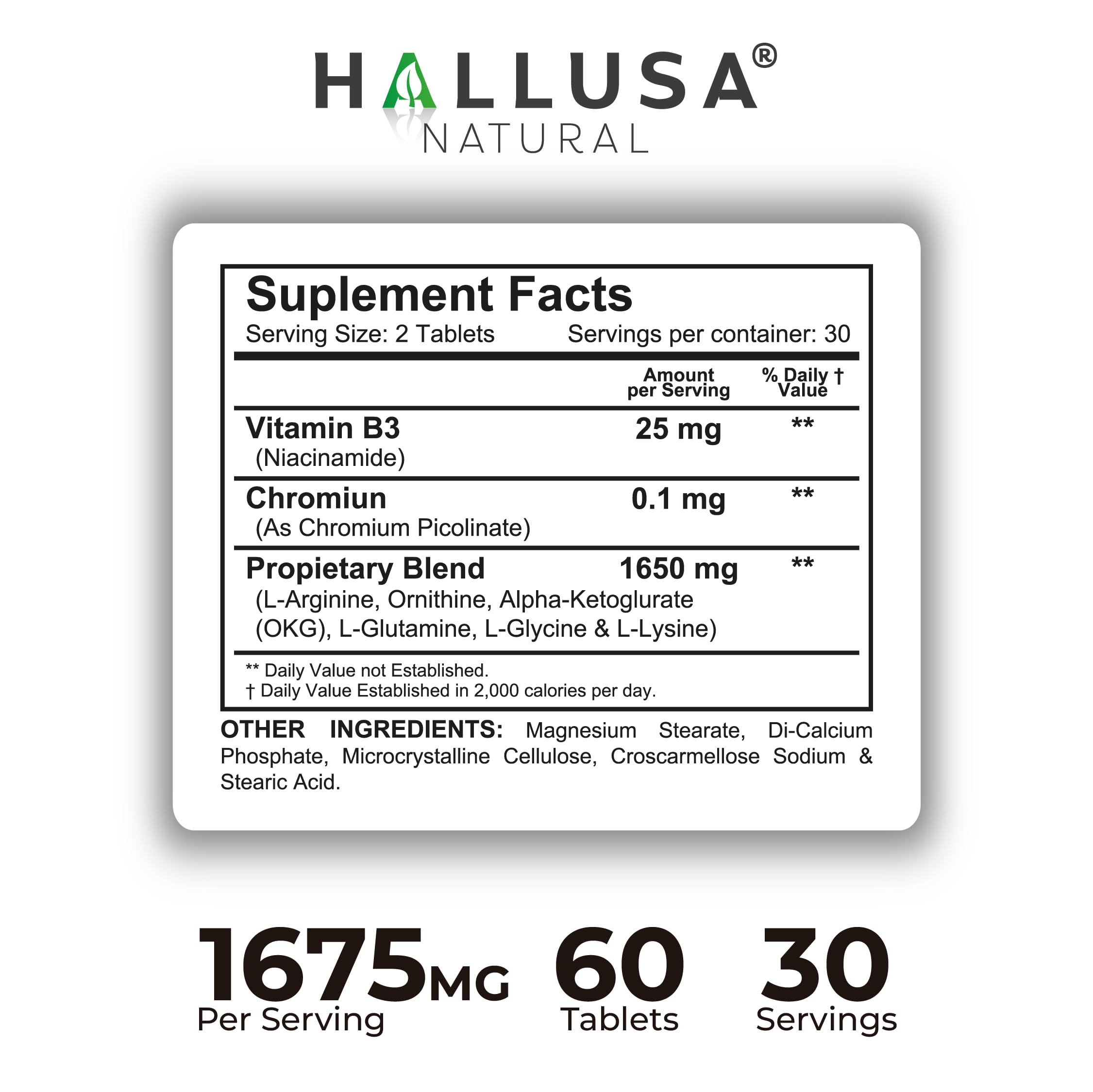 Hallusa Natural etiqueta con ingredientes clave y transparencia