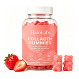 Halo Labs Collagen Gummies vista frontal del frasco, presentación clara