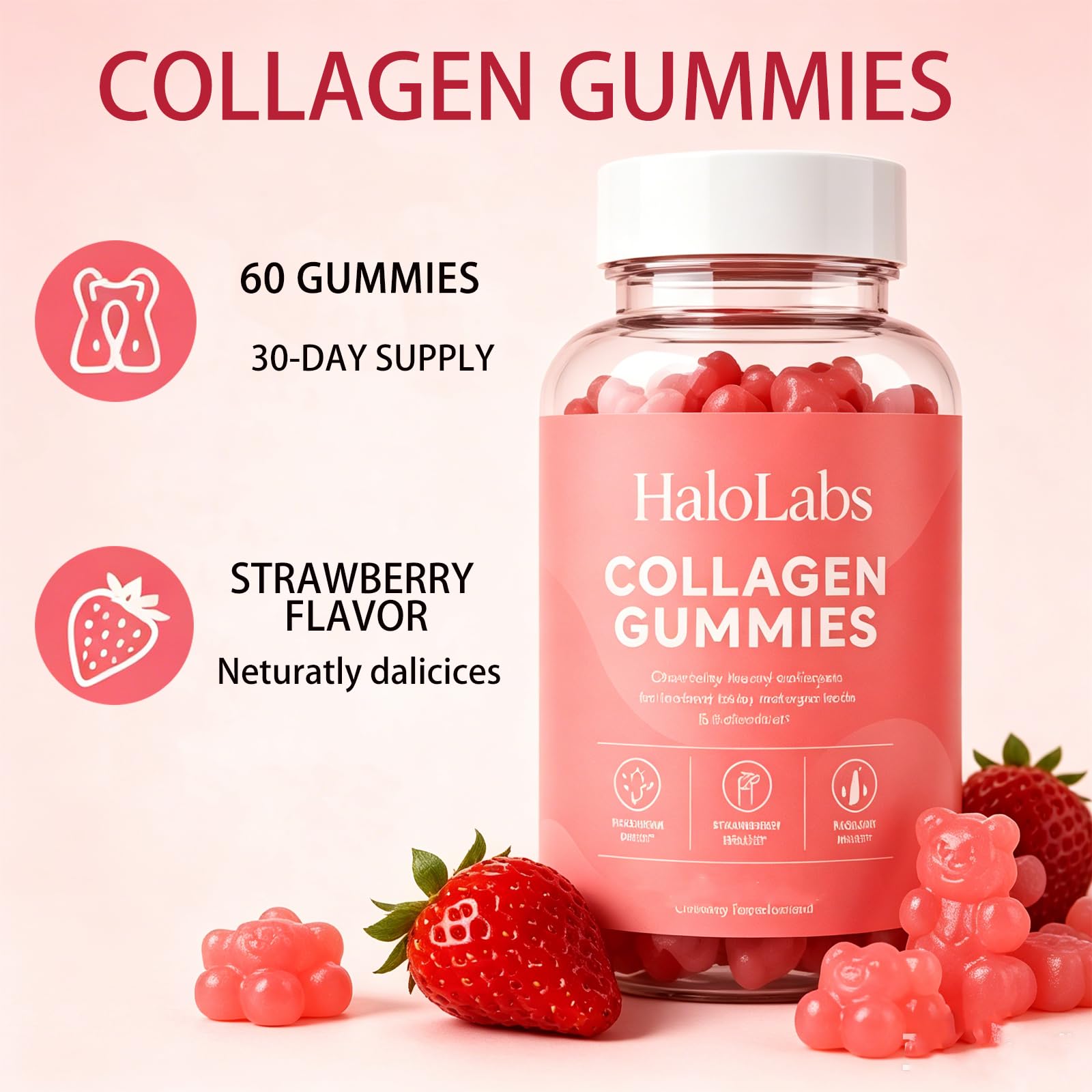 Halo Labs Collagen Gummies ingredientes naturales destacados, fórmula limpia