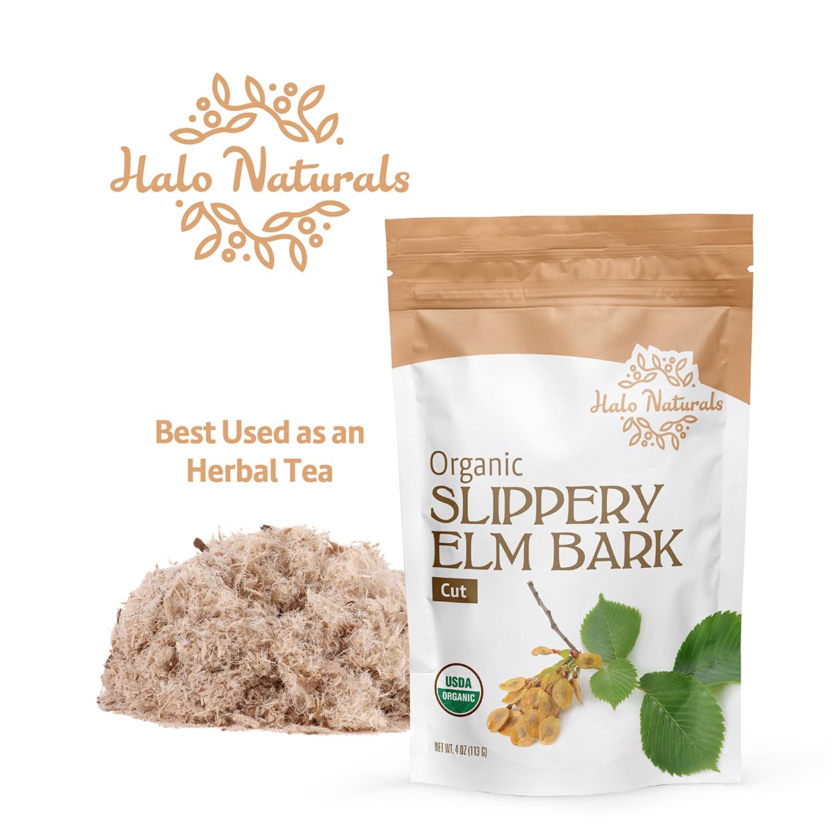 Halo Naturals corteza infusionándose en taza mostrando preparación sencilla