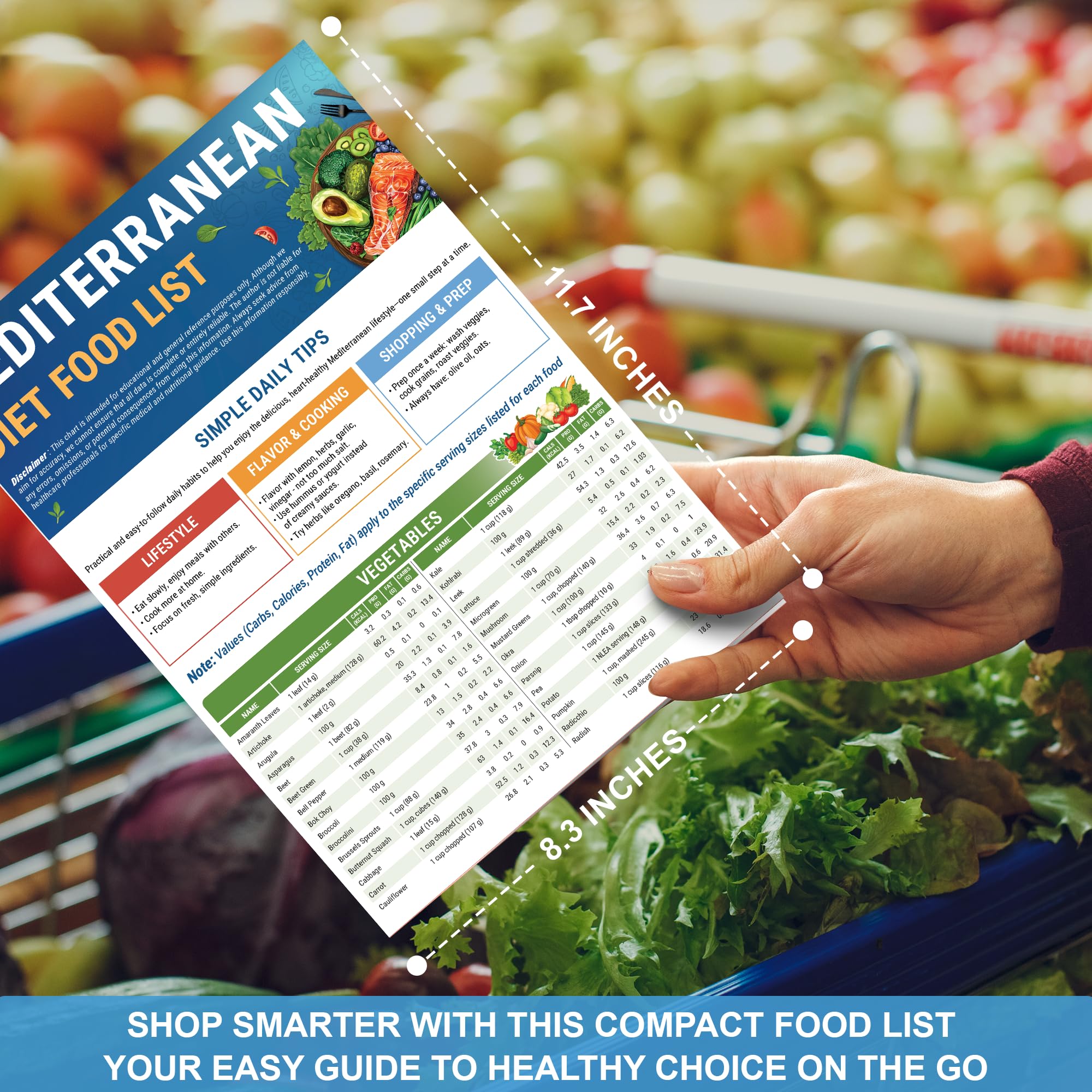 HAMIEW primer plano de lista de alimentos y valores, ayuda a calcular porciones