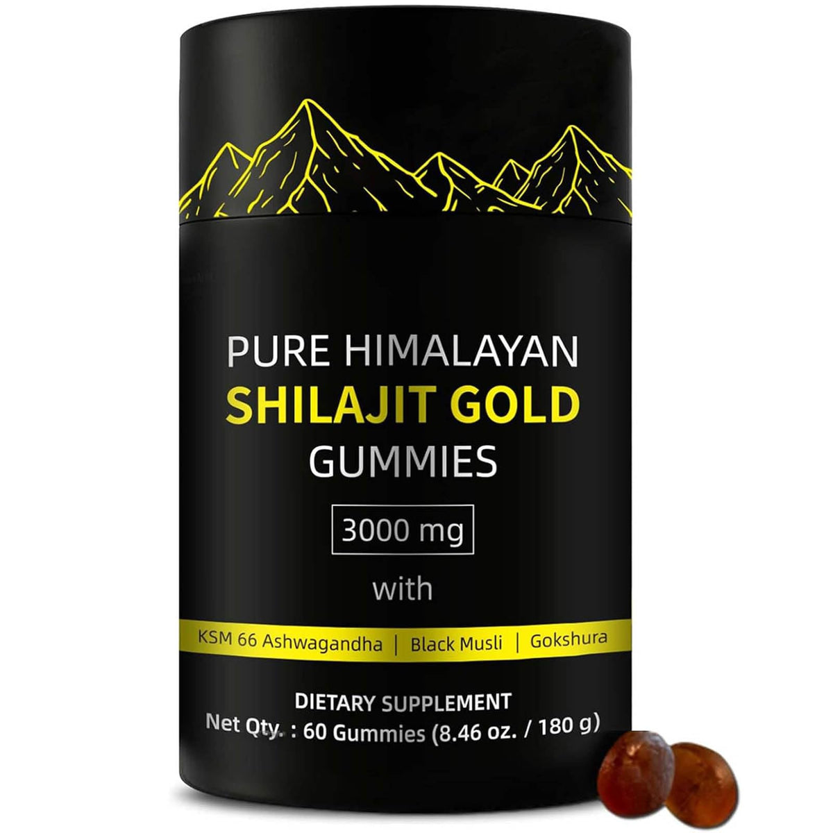 hanachi gomitas shilajit frontal del envase mostrando 60 unidades y sin azúcar