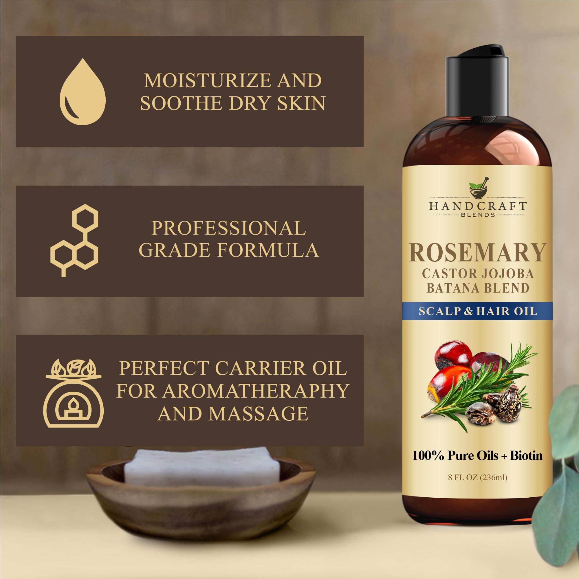 Handcraft Blends aplicación en cuero cabelludo con masaje, favorece distribución y confort