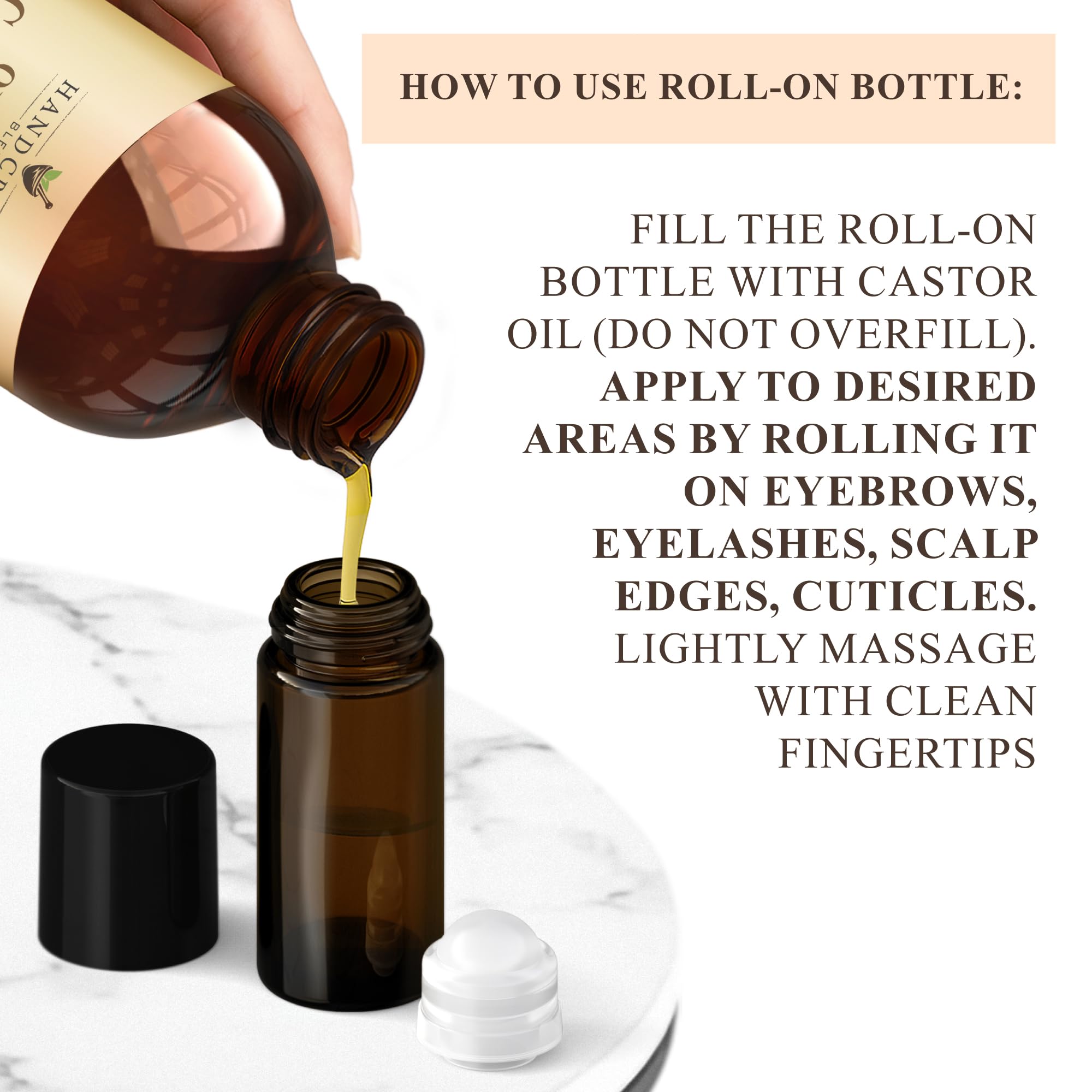 Handcraft Blends envase de 16 fl oz junto a roll-on para visualizar tamaño