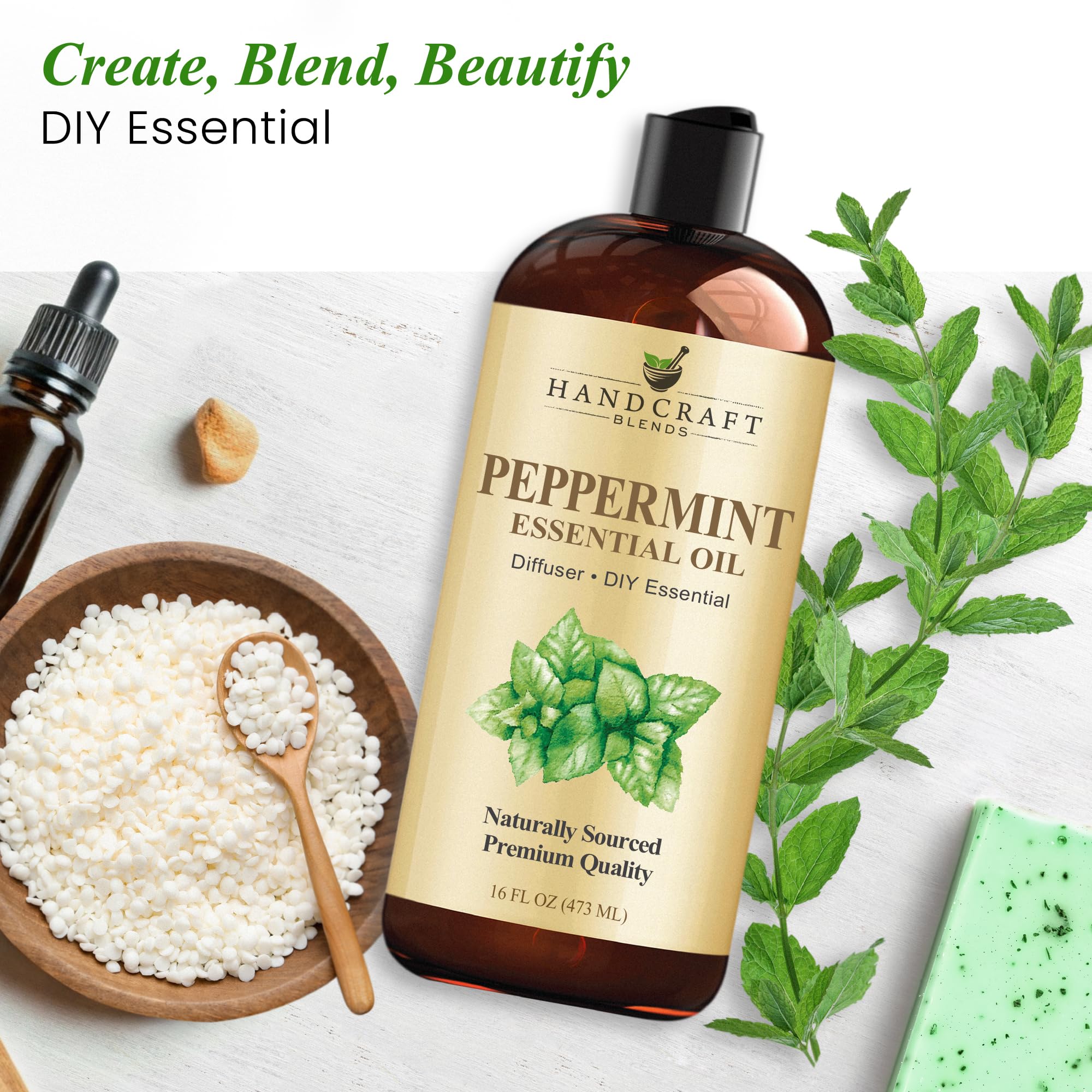 Handcraft Blends etiqueta legible con instrucciones y beneficios
