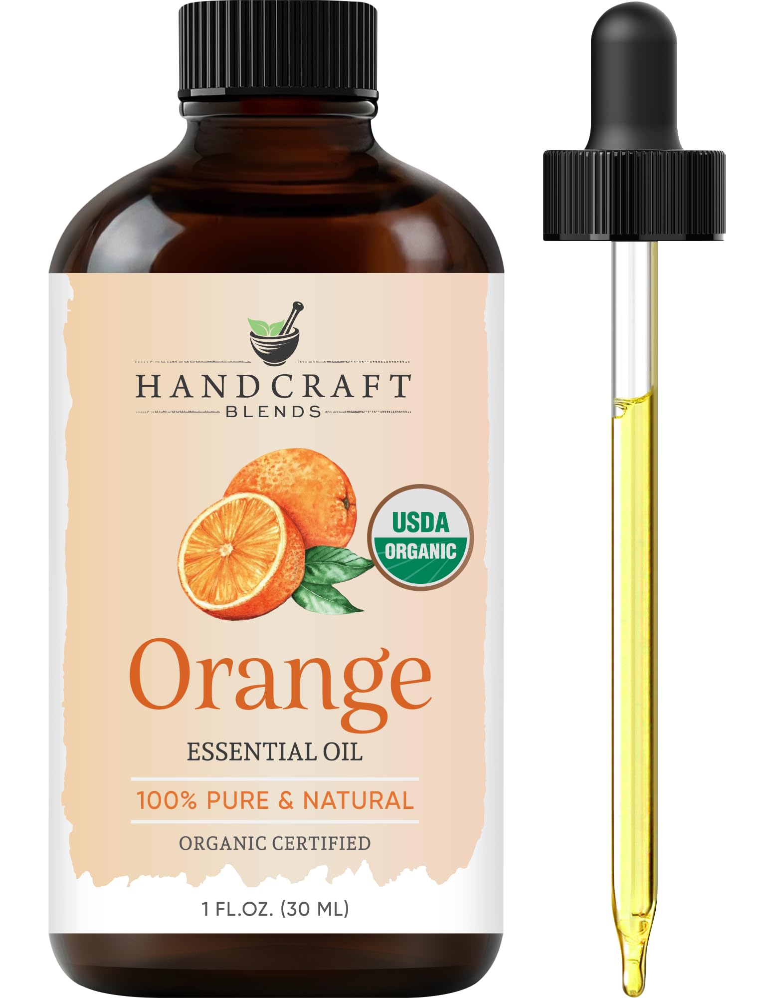 Handcraft Blends botella frontal de naranja, muestra pureza y presentación