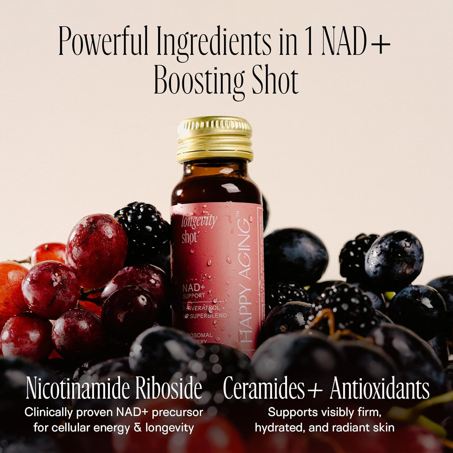 Happy Aging etiqueta con lista de ingredientes, transparencia y confianza