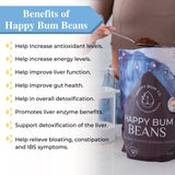 Happy Bum Co close-up de granos tostado medio, pureza visible