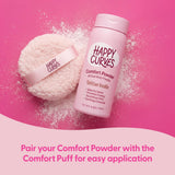 HAPPY CURVES hojas de aloe junto al producto para efecto calmante