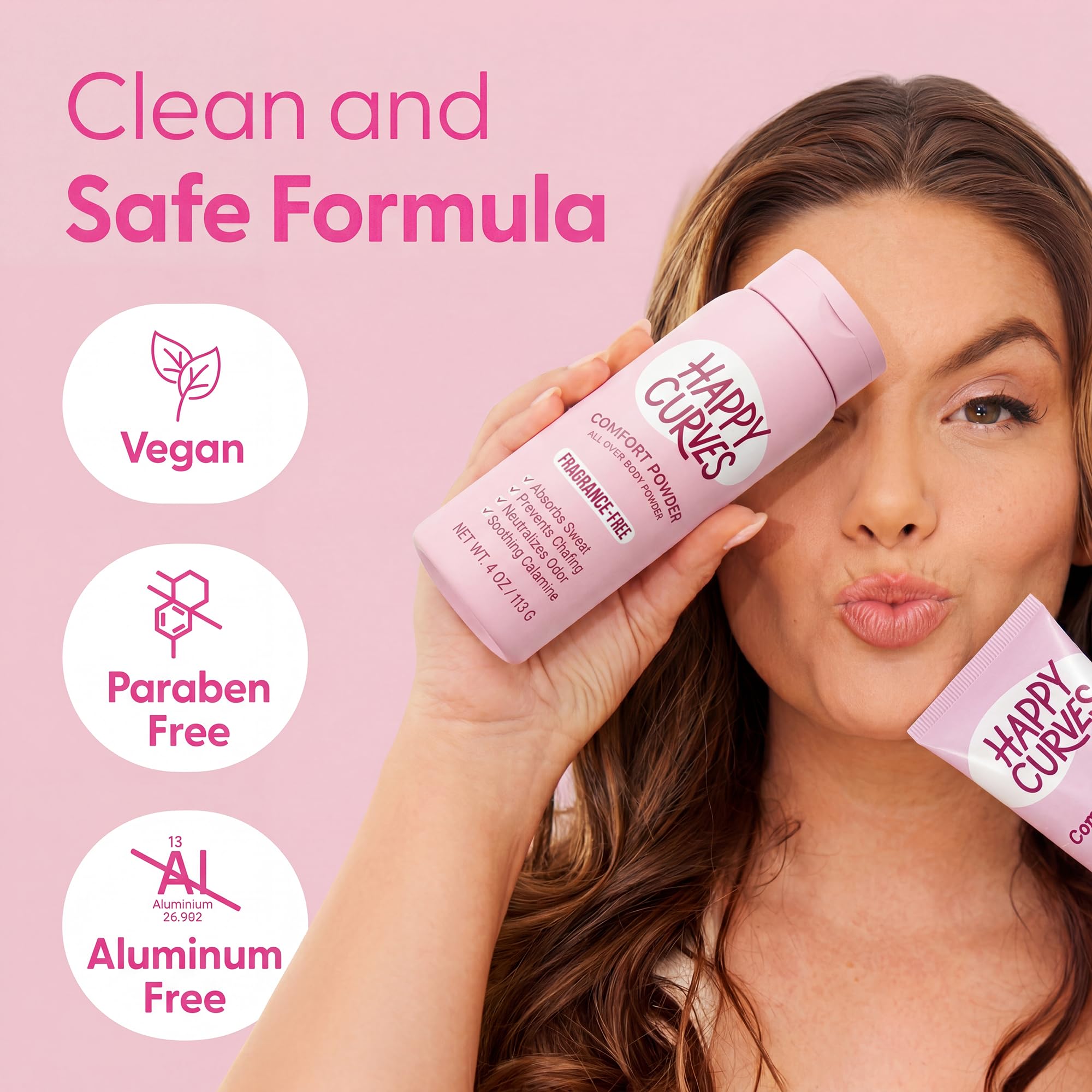 HAPPY CURVES etiqueta con ingredientes suaves que promueven calma en piel