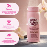 HAPPY CURVES etiqueta con ingredientes limpios y beneficios calmantes