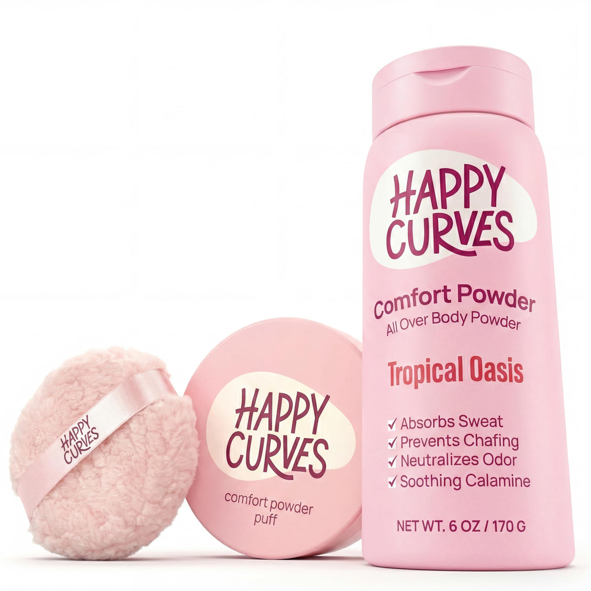 HAPPY CURVES envase frontal Tropical Oasis, presentación clara y fresca