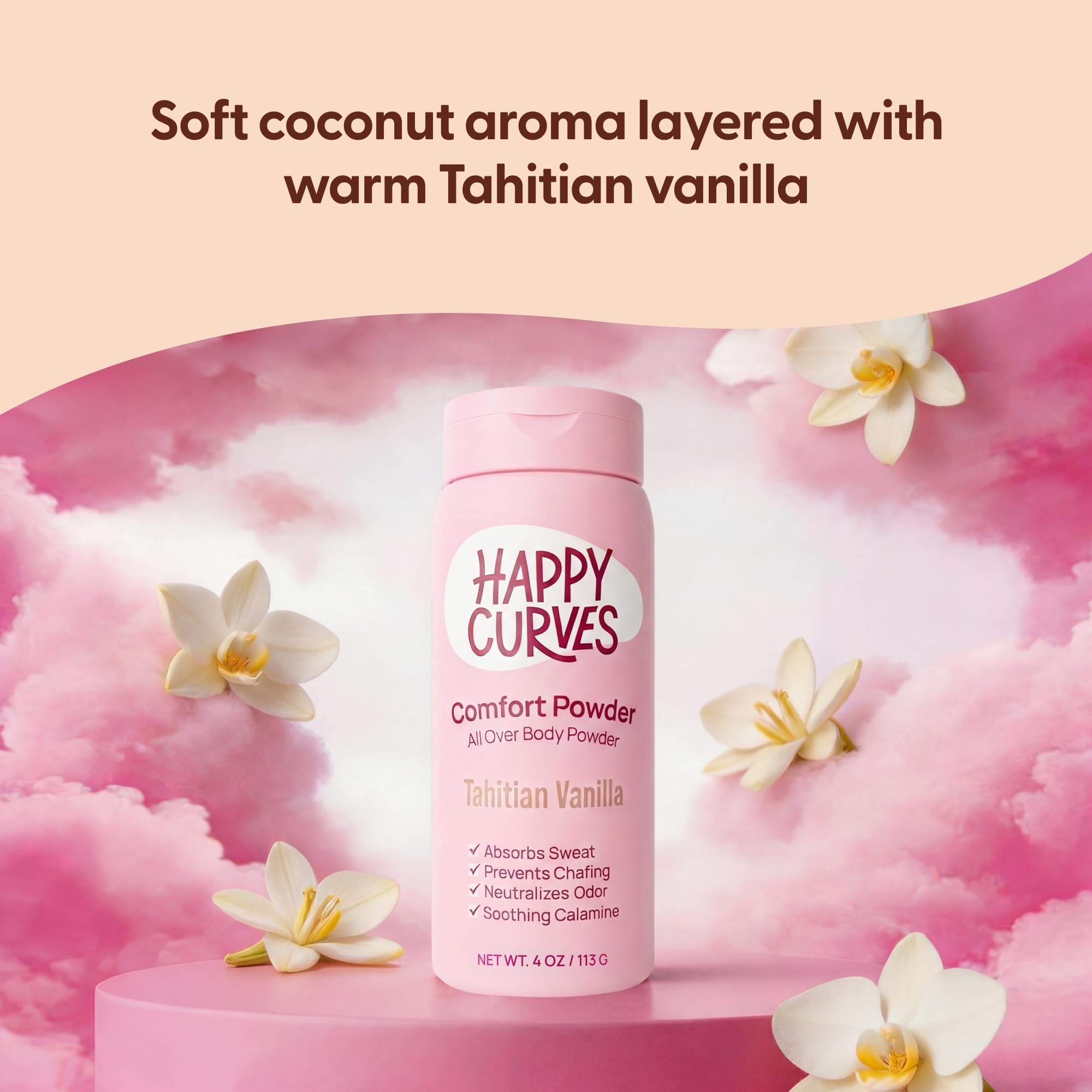 HAPPY CURVES ingredientes principales tapioca manzanilla calamina aloe suaves