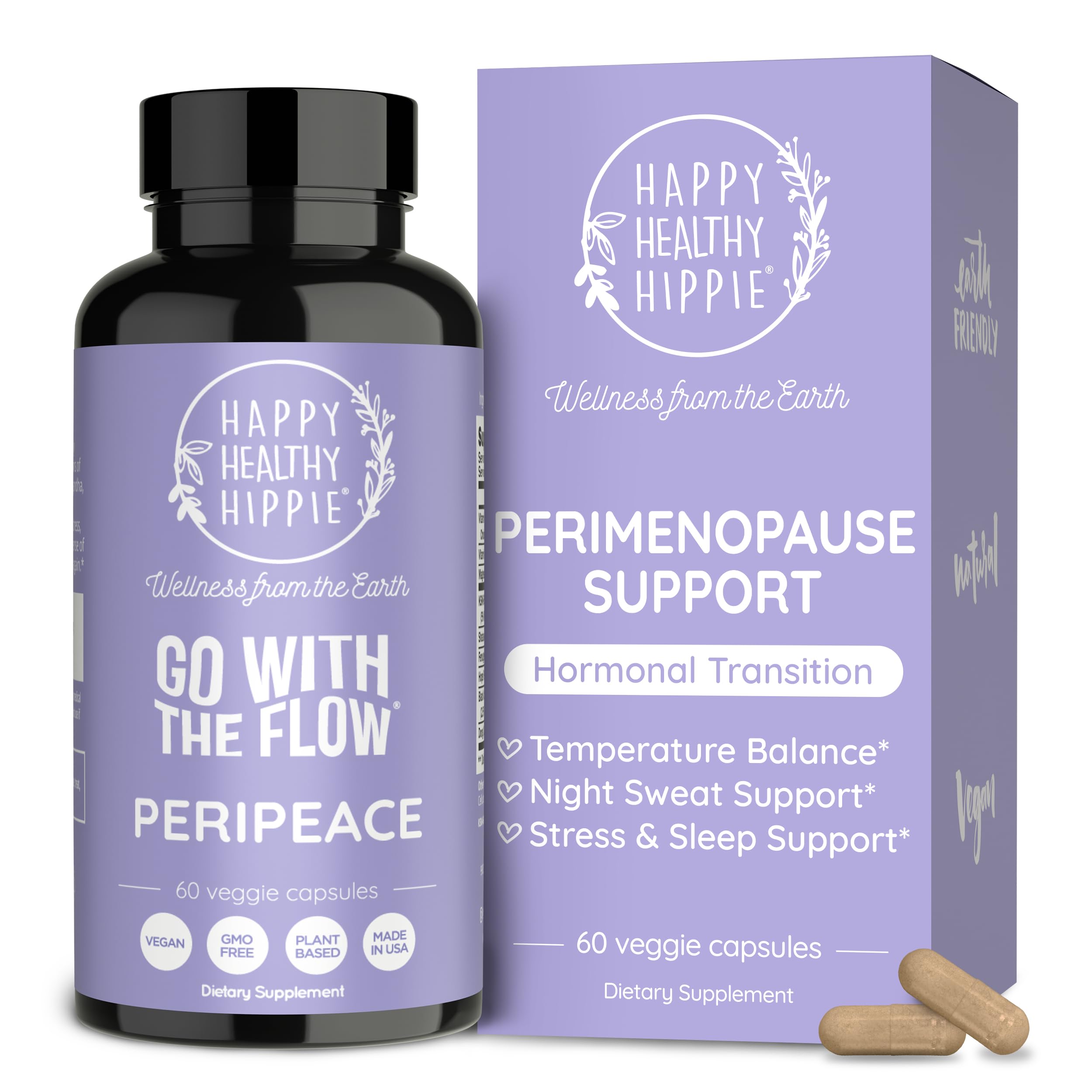 Happy Healthy Hippie frente del envase mostrando diseño y beneficios visibles