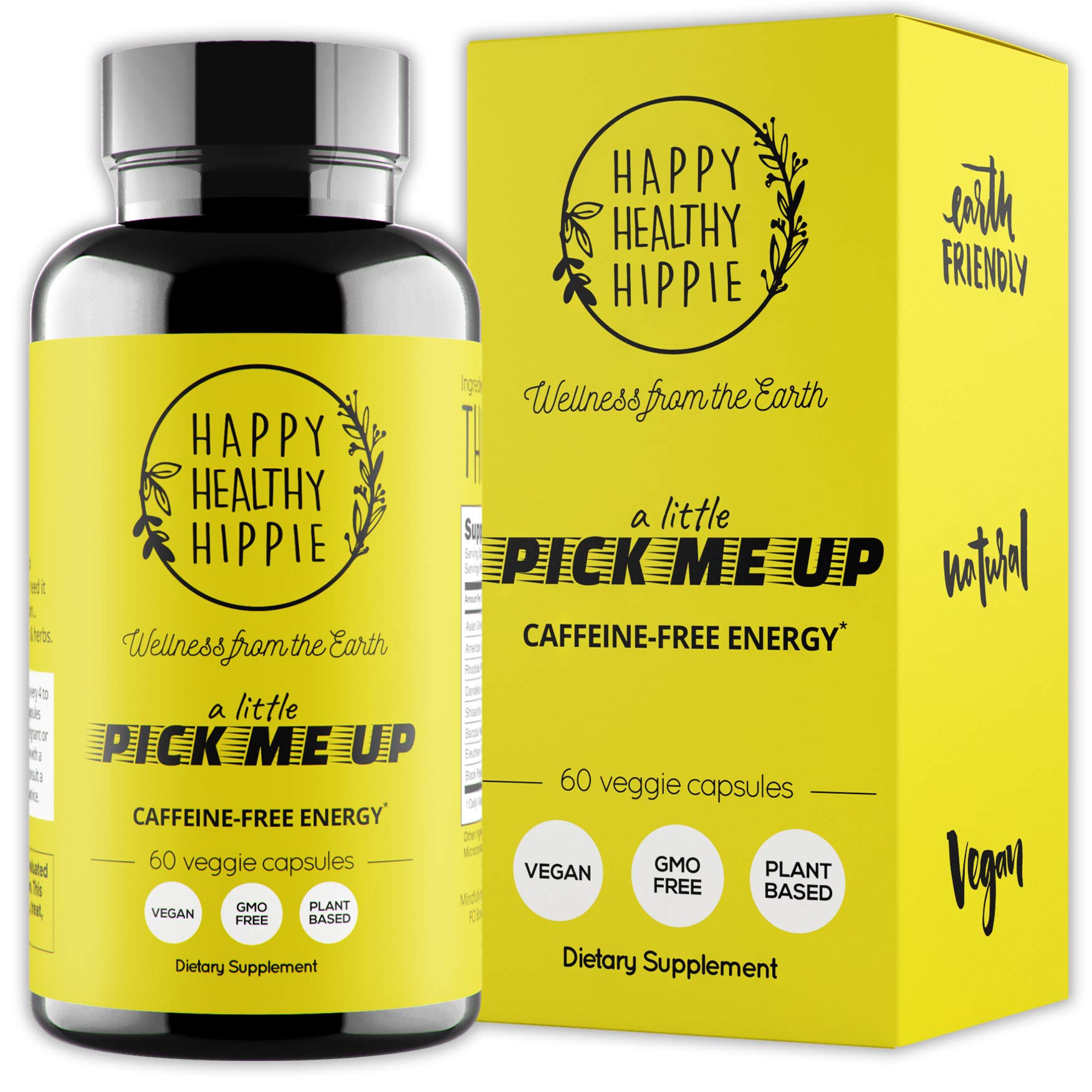 Happy Healthy Hippie frente del envase mostrando diseño y cantidad