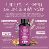 Happy Healthy Hippie ingredientes botánicos como chasteberry y maca expuestos