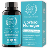 Happy Healthy Hippie botella frontal mostrando etiqueta y beneficios
