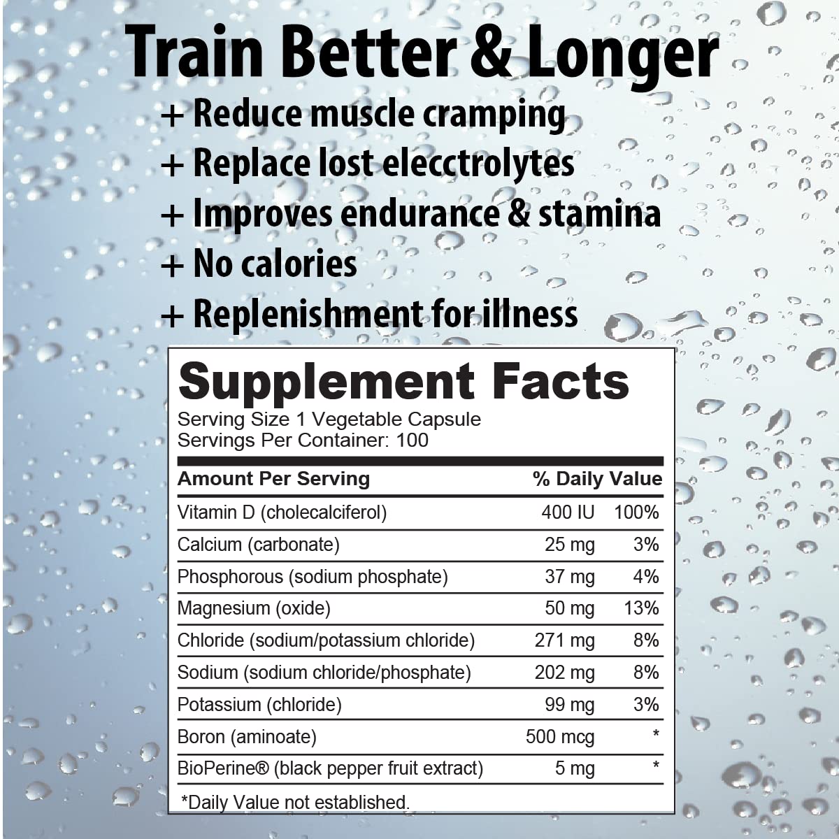 Happy Hour Vitamins etiqueta nutricional clara con electrolitos listados