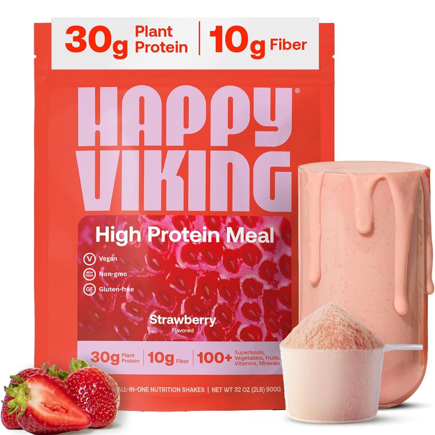 Happy Viking envase frontal mostrando sabor fresa y beneficios
