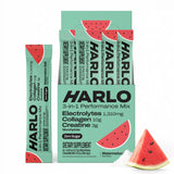 Harlo paquete frontal Watermelon Salt mostrando sobres y beneficio de hidratación