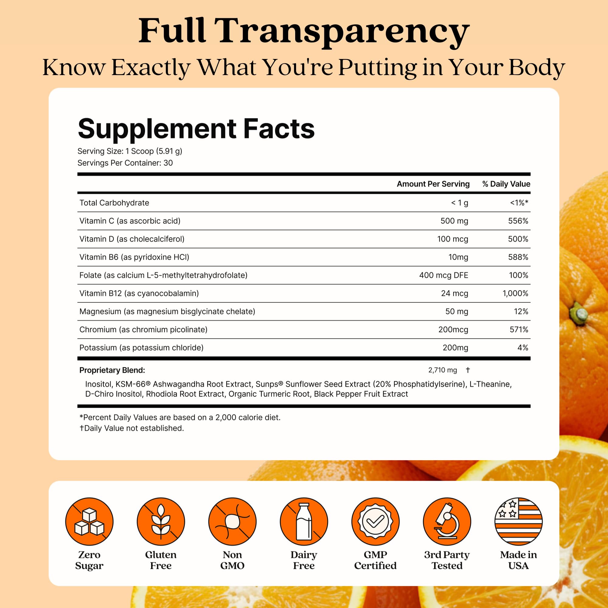 HARMONÍA etiqueta con lista de ingredientes y certificaciones visibles