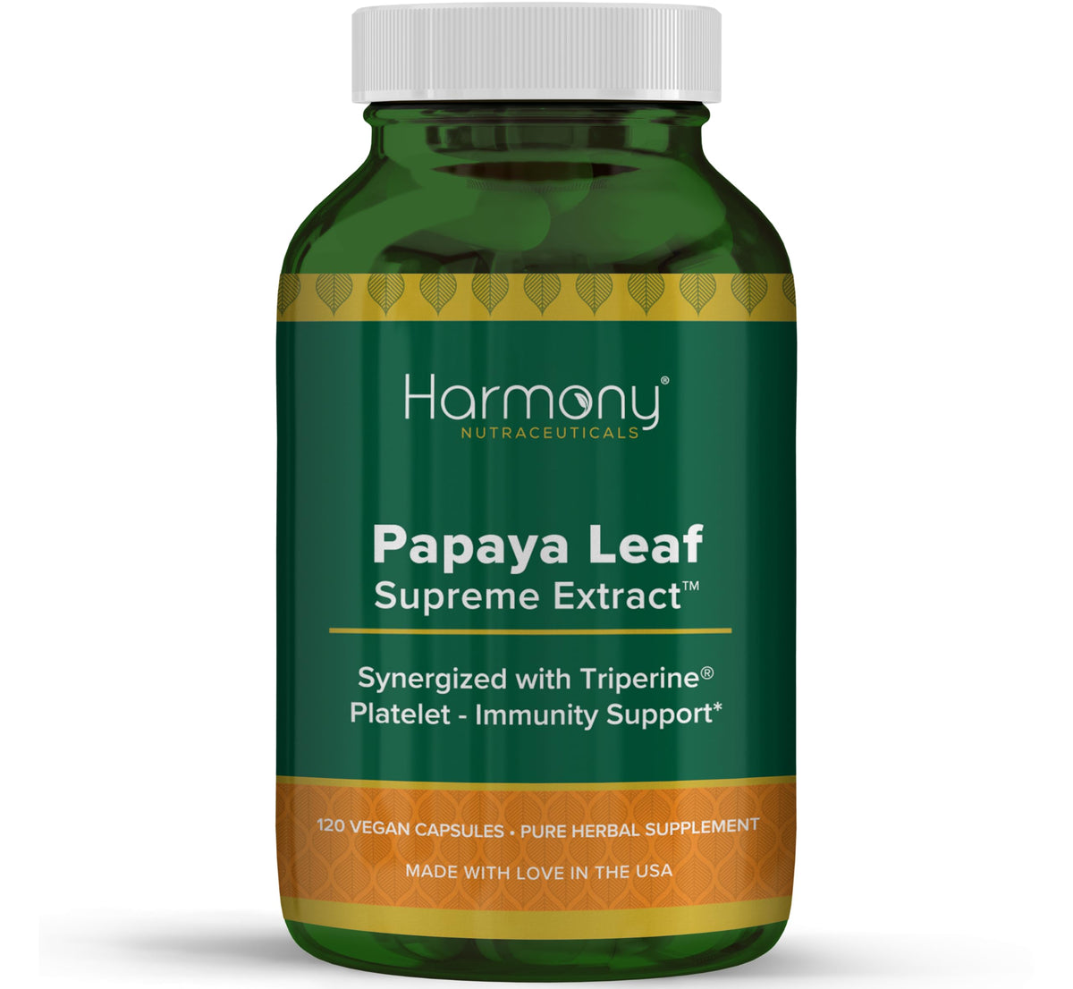Harmony Nutraceuticals frasco frontal muestra pureza y confianza