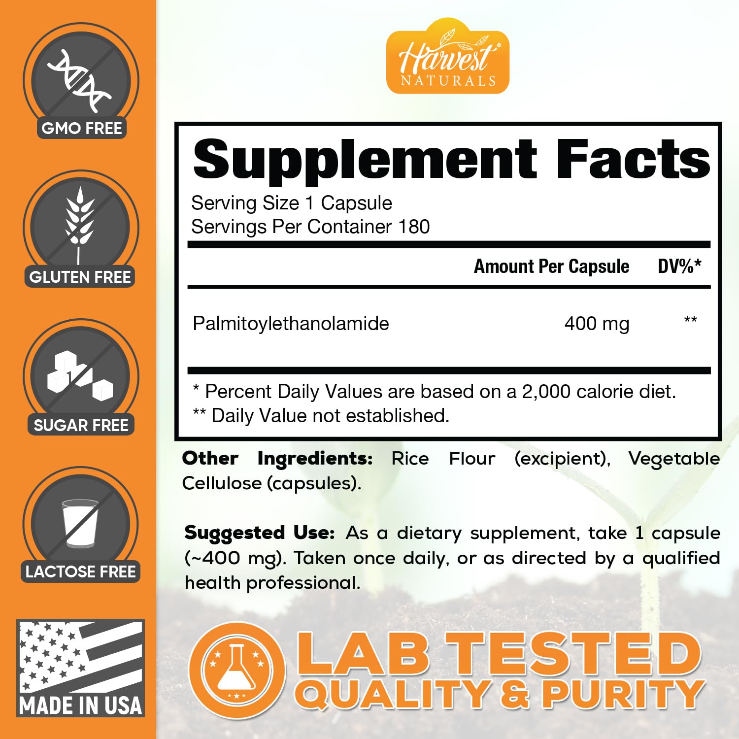 HARVEST NATURALS primer plano de textura de la cápsula, garantía de pureza
