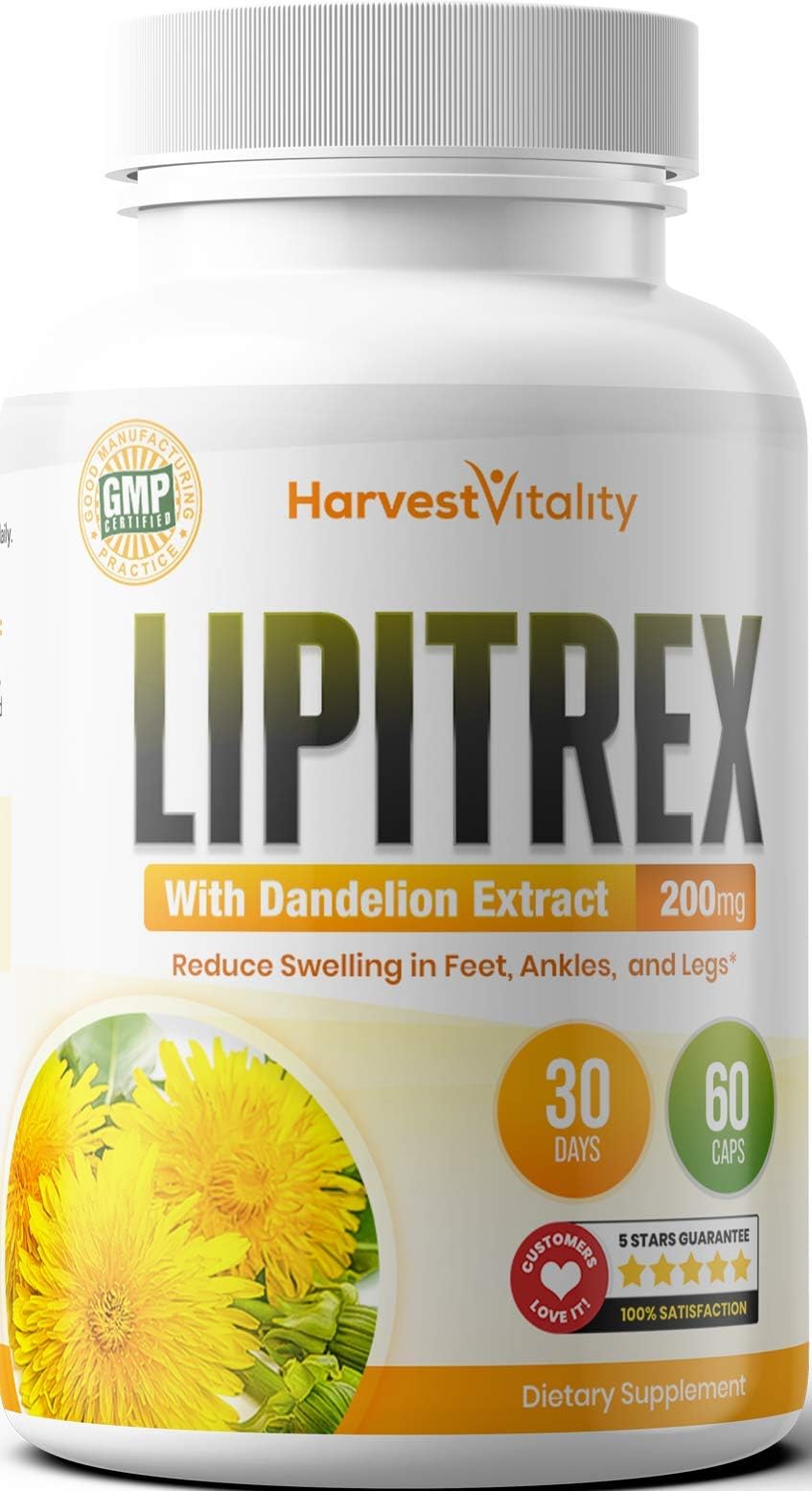 Harvest Vitality Lipitrex botella abierta con pastillas indicando facilidad de uso