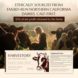 Harvestory vacas pastando y colostro fuente natural, subraya origen grass-fed