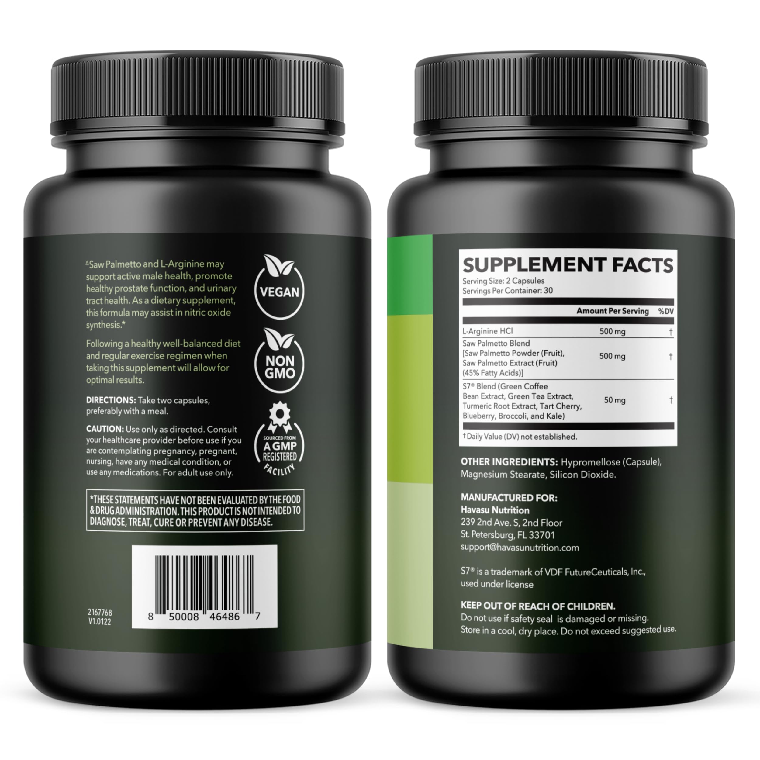 HAVASU NUTRITION frasco abierto con cápsulas mostrando contenido exacto
