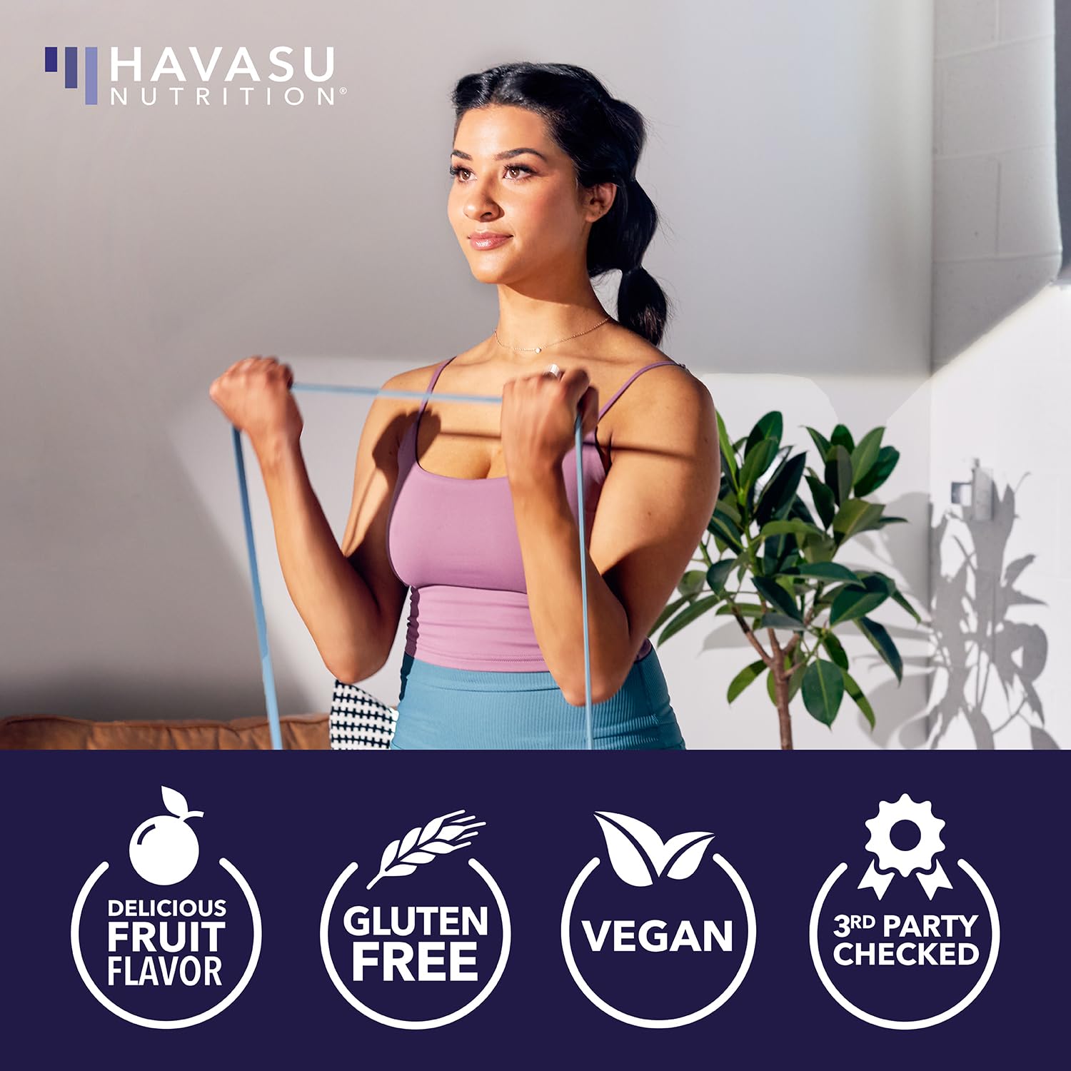 HAVASU NUTRITION botella abierta con gominolas demostrando suministro mensual