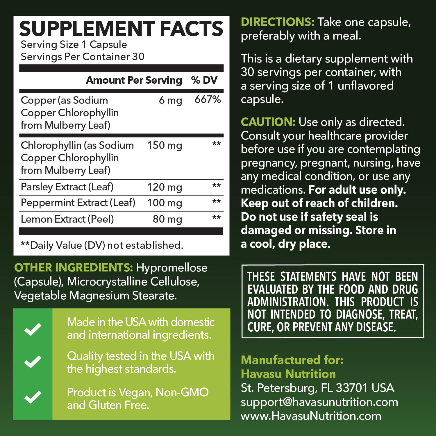 HAVASU NUTRITION cápsula en primer plano que resalta la dosis 150 mg