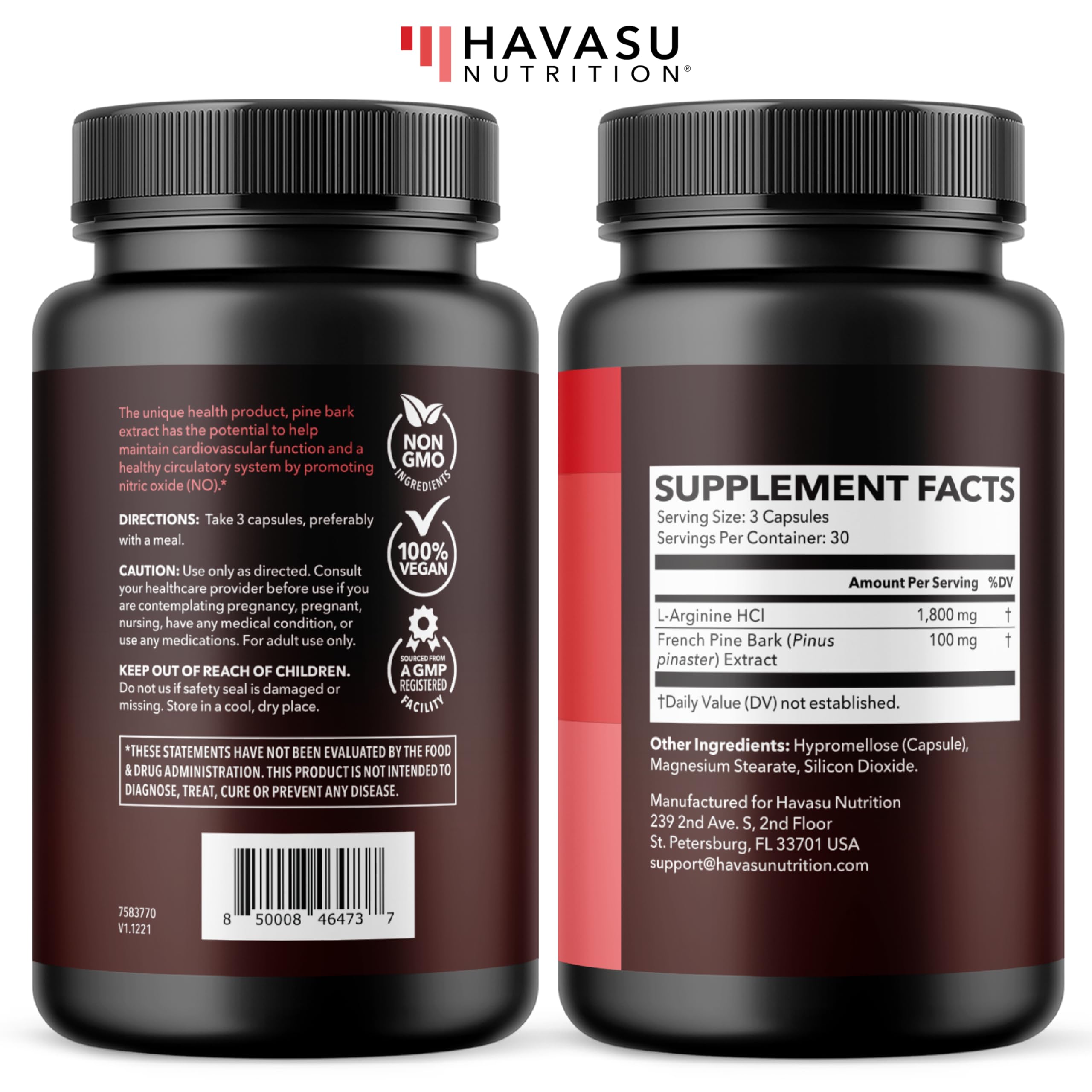 HAVASU NUTRITION empaque lateral con información nutricional visible y clara