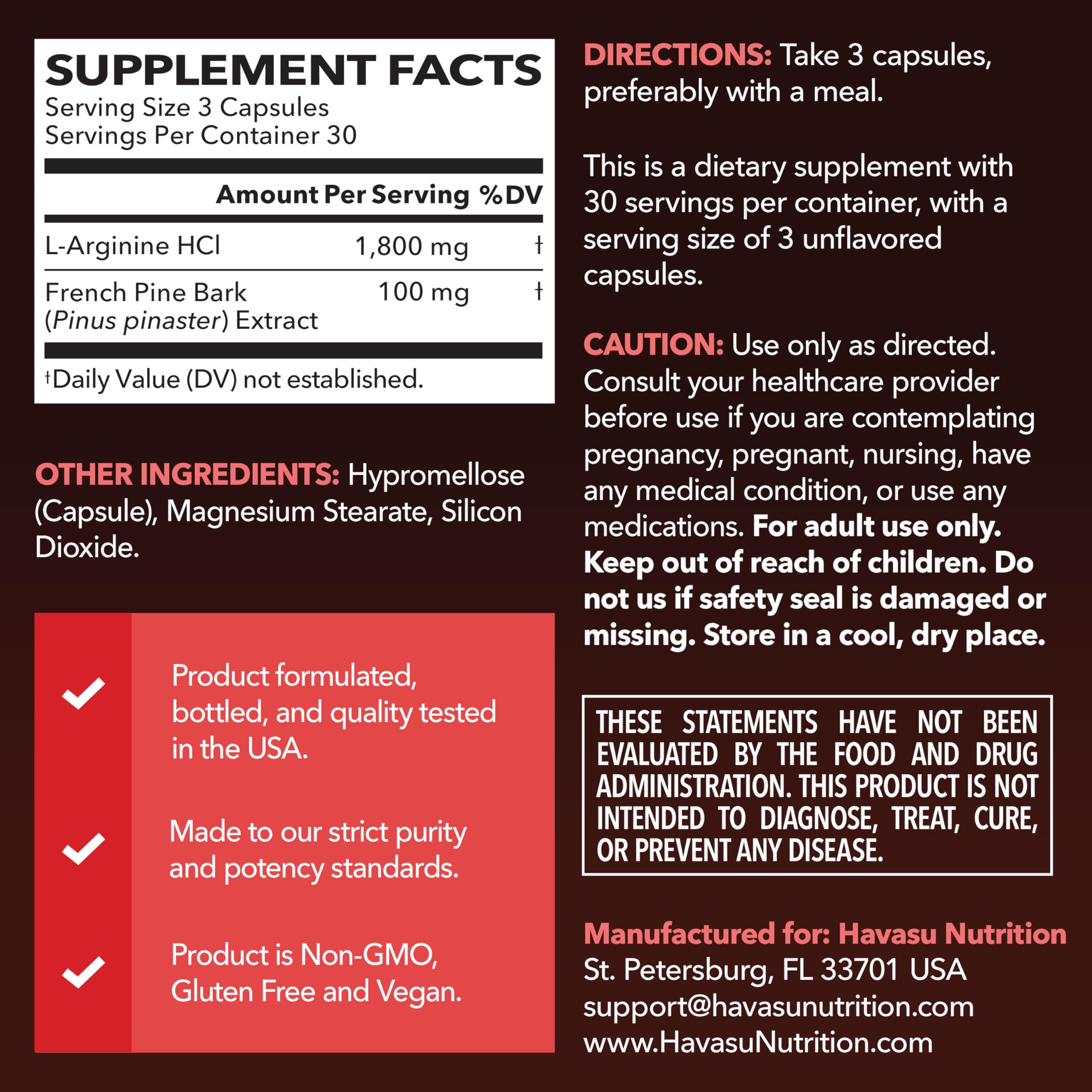 HAVASU NUTRITION detalle de etiqueta con ingredientes clave y claridad informativa