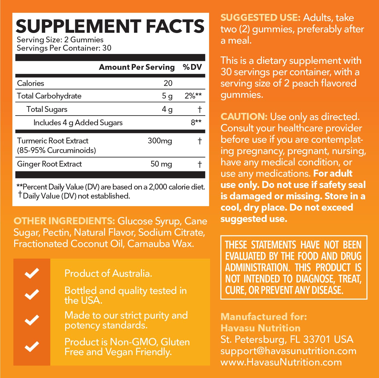 HAVASU NUTRITION etiqueta trasera con datos de dosis y concentración