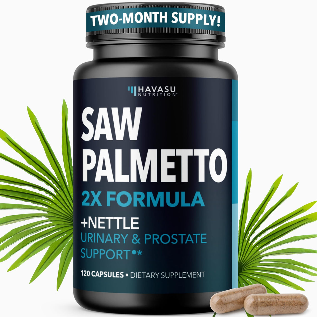 HAVASU NUTRITION frasco frontal mostrando etiqueta y beneficio prostático