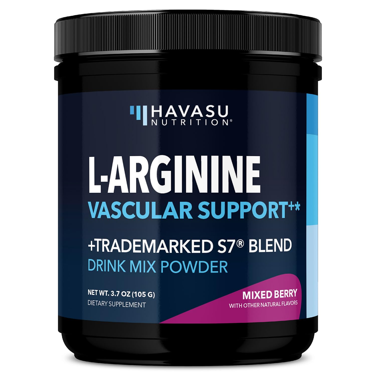 HAVASU NUTRITION frente del envase mostrando sabor mixed berry y beneficios