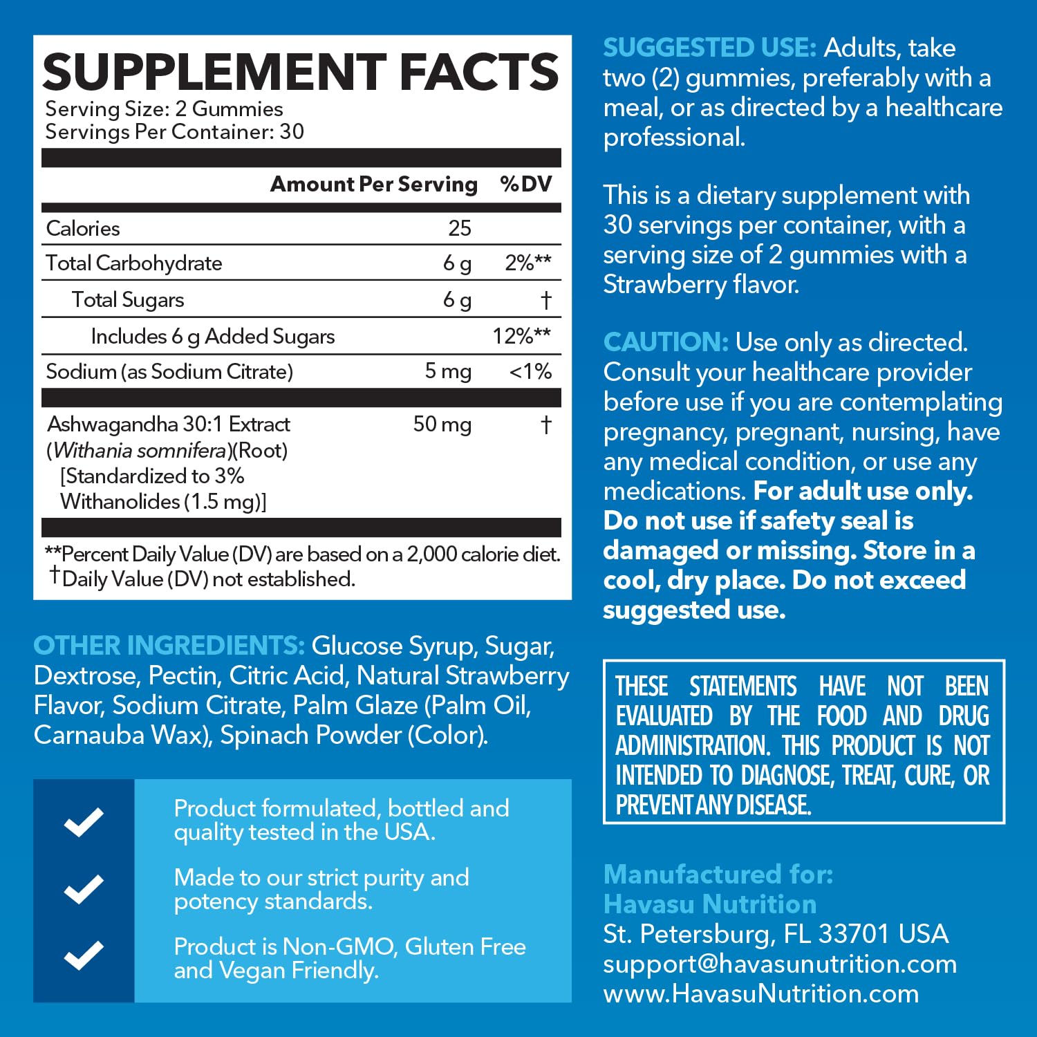 HAVASU NUTRITION primer plano de gomitas, textura apetitosa y fácil consumo