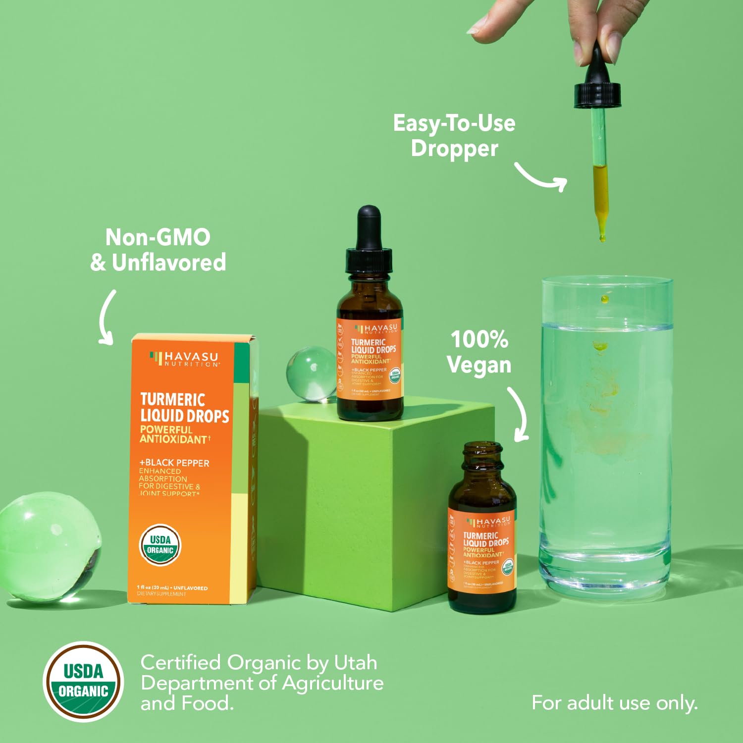 HAVASU NUTRITION etiqueta con ingredientes y certificación orgánica visible