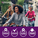 HAVASU NUTRITION envase junto a regla para mostrar tamaño y porciones