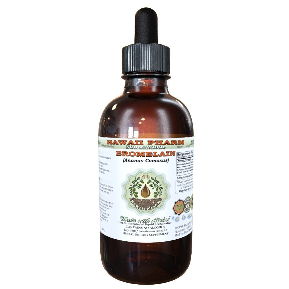 Hawaii Pharm frasco frontal del extracto de bromelina muestra etiqueta clara y conveniencia